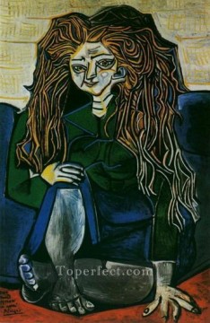  adam - Portrait of Madame Helene Parmelin on a green background 1951 Pablo Picasso